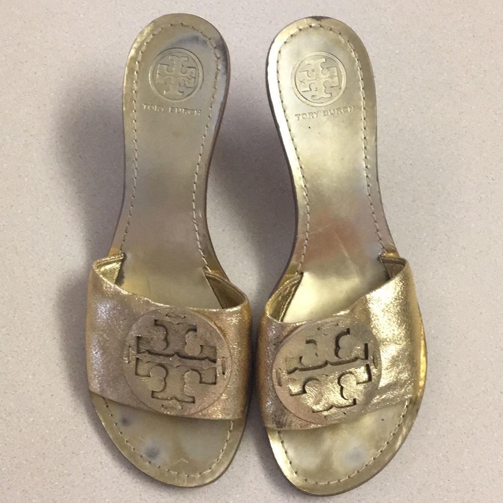 Tory Burch Gold Arron Slide Sandal Sz 9.5. S272
